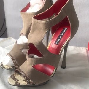 Charles Jourdan Taupe and Snakeskin Heels